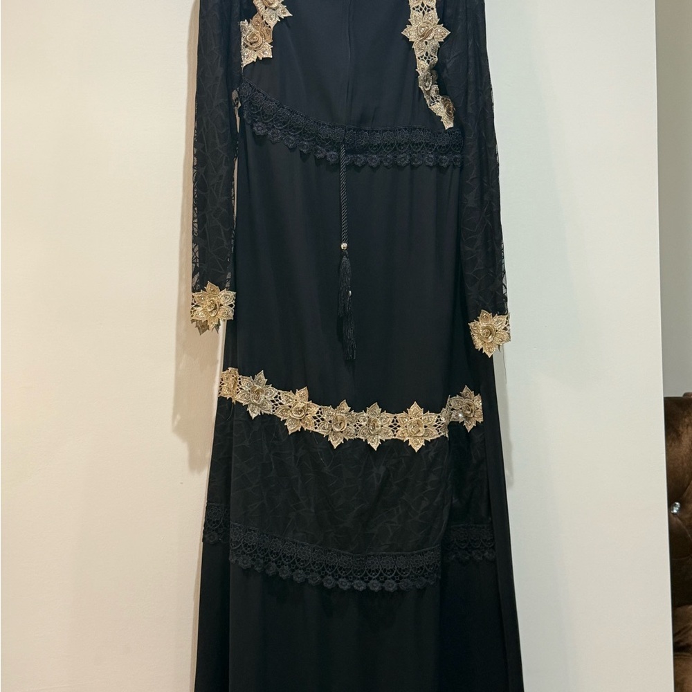 Elegant Black and Gold Lace Dress